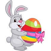 Cartoon bunny holding colorful egg